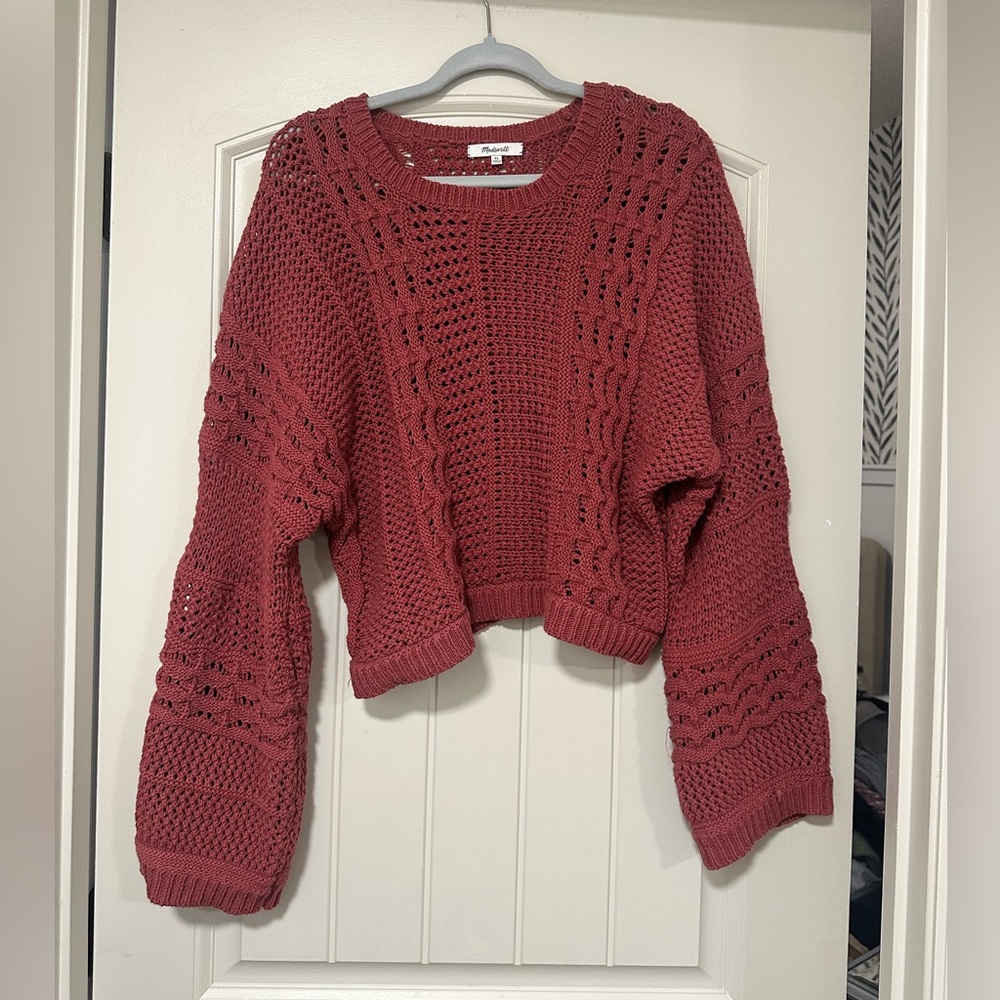 Open-Knit Cropped Sweater - Rose